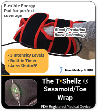 Tshellz sesamoid wrap covers top or bottom of foot from arch to toes
